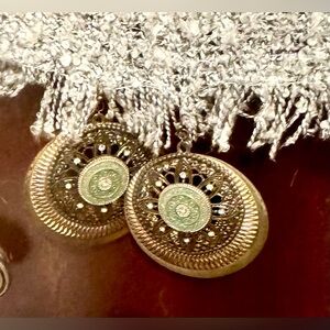 Handmade Ethnic Round Boho Dangle Drop Gold Green Statement Earrings